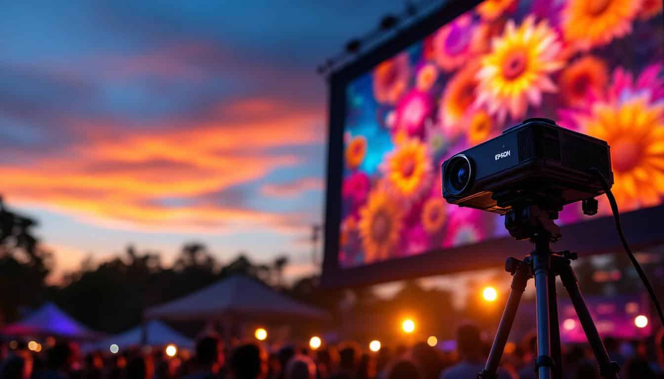 découvrez le vidéoprojecteur epson haute luminosité, idéal pour des projections claires et nettes lors de vos événements en extérieur, même en plein jour.