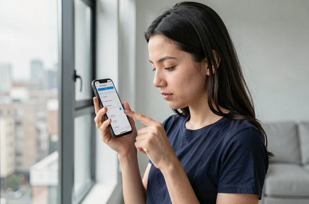 Femme explorant les paramètres Android pour trouver le presse-papier sur son téléphone