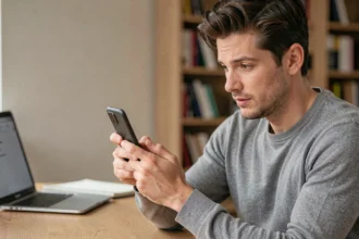 Homme utilisant un smartphone Android pour accéder aux paramètres du presse-papier